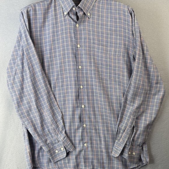 Peter Millar Shirt Mens‎ Large Blue Button Down Cotton Houndstooth Check Plaid - Picture 1 of 10